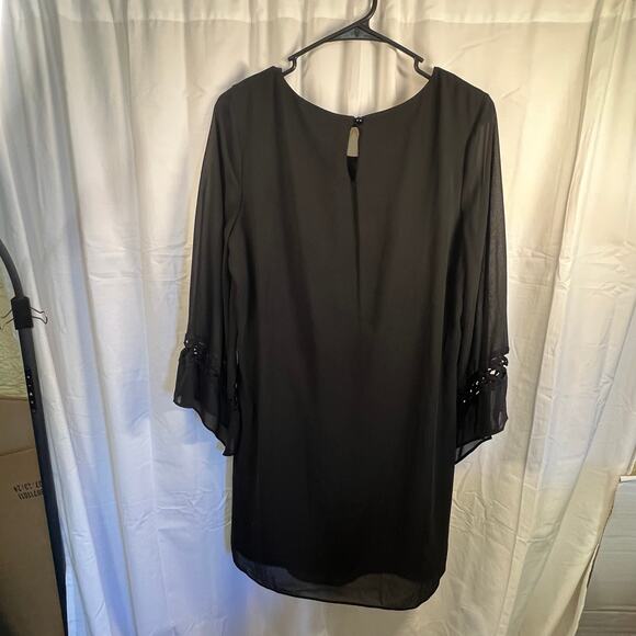 BCX Chiffon‎ Shift Dress 3/4 Sleeve Scoop Neck Bell Sleeve Black XL - Picture 10 of 11